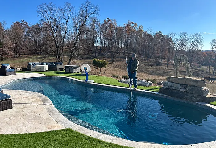 Outdoor Pool Cleaning Vacuuming & Leaves Removing